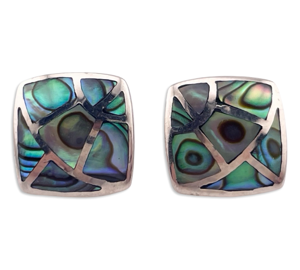 sterling silver square abalone inlay post earrings