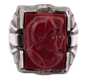 size 9.5 sterling silver rhodium plated molded plastic knight cameo Art Deco style ring