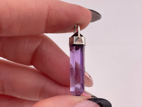 sterling silver amethyst & quartz crystal pendant