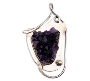 sterling silver artisan raw amethyst pendant