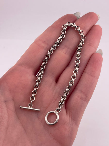sterling silver 7" rolo chain link toggle bracelet