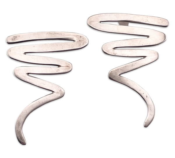 sterling silver Mexican large squiggle zig zag post earrings