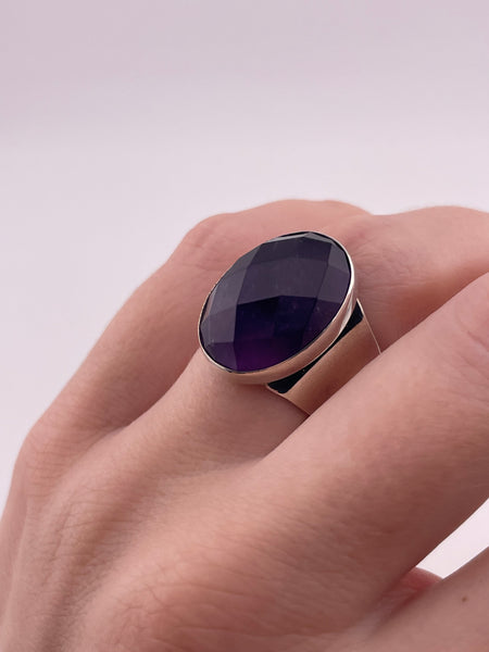size 6.5 sterling silver DRT faceted oval amethyst ring