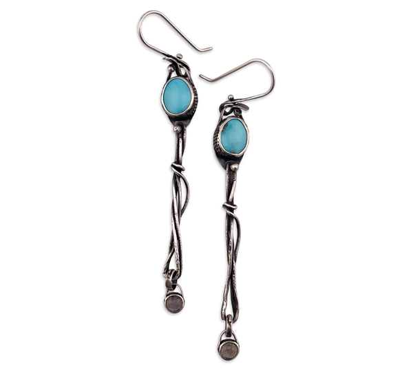 sterling silver artisan turquoise rainbow moonstone hook dangle earrings