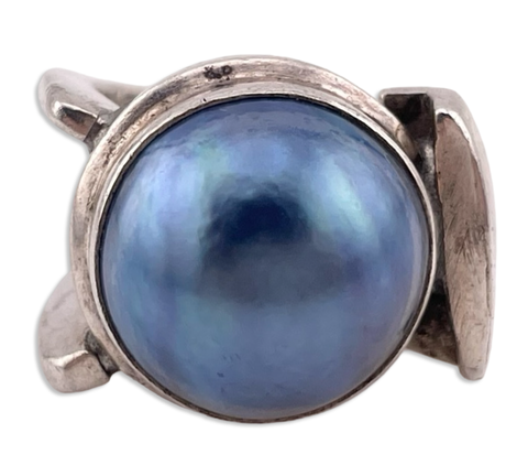 size 7.25 sterling silver chunky mabe pearl ring **AS IS**
