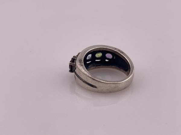 size 5 sterling silver multi-gemstone & marcasite ring