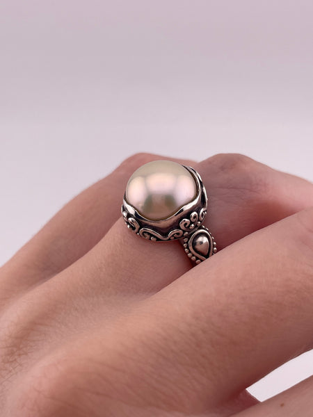 size 6 sterling silver pearl dot design ring