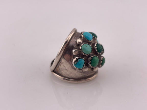 size 6.5 sterling silver snake eye turquoise dome cluster ring