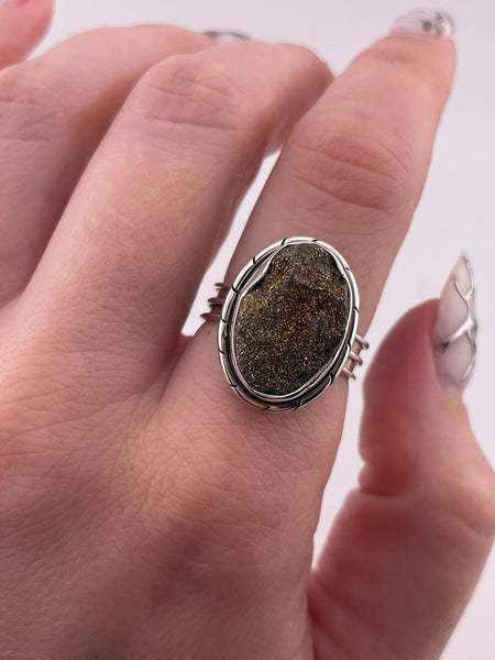 size 8 sterling silver gold druzy ring