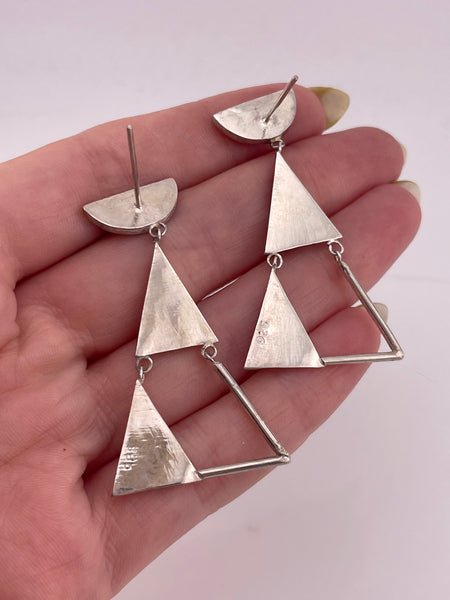 rhdoium plated sterling silver stoneless triangle post dangle earrings