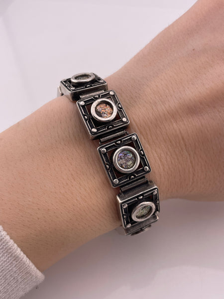 sterling silver heavy Roman glass panel link bracelet