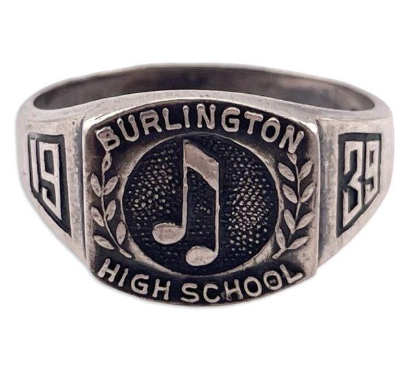 size 8.75 sterling silver 1939 Burlington High School music note ring