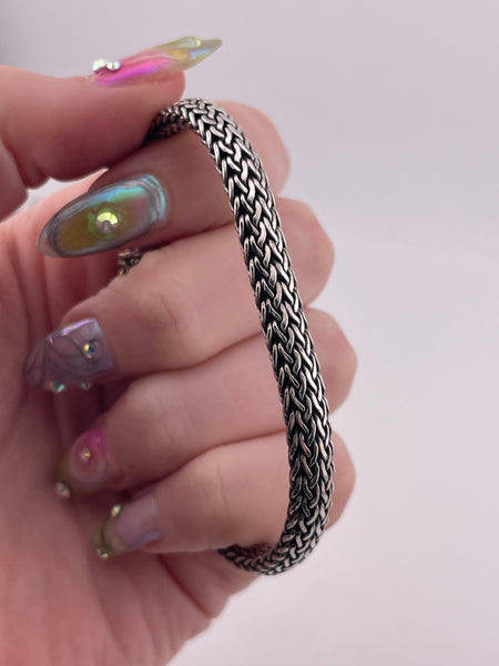 sterling silver & 18k gold sapphire woven wheat link bracelet