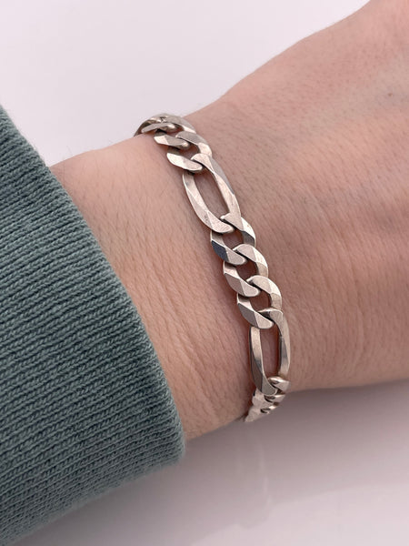 sterling silver 8 1/4" Italian textured figaro chain link bracelet **AS IS**