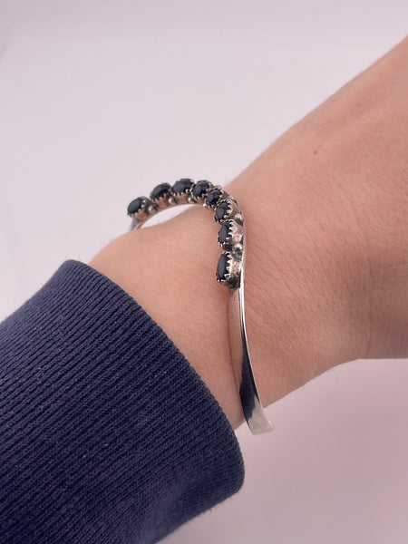 sterling silver 6-1/4" shaped onyx row bracelet