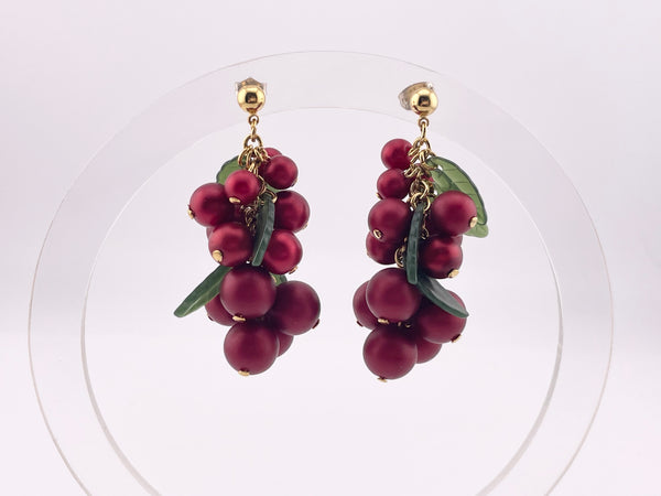 costume gold tone red grape fruit post dangle earrings
