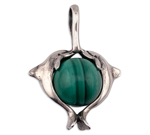 sterling silver dolphins malachite orb pendant