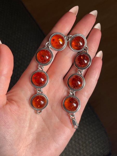sterling silver 7-5/8" round amber link bracelet