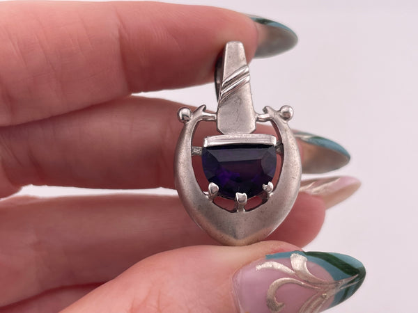 sterling silver matte finish faceted amethyst pendant