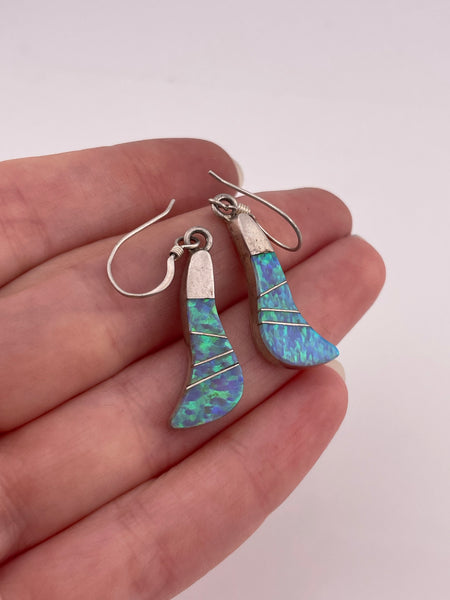 sterling silver lab opal inlay hook dangle earrings