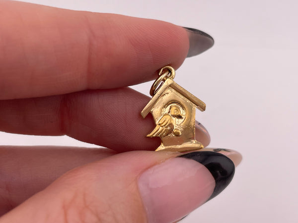 sterling silver gold plated birdhouse pendant