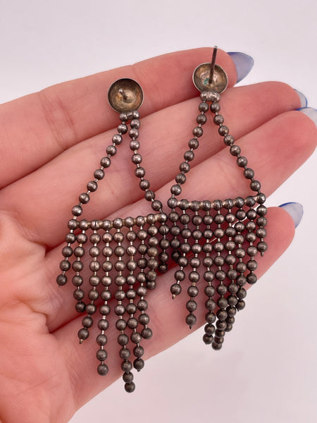 sterling silver stoneless ball triangle post dangle earrings