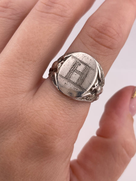 size 8.5 sterling silver 'H' engraved eagle signet ring