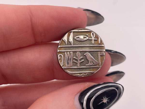 sterling silver Egyptian symbols round pendant