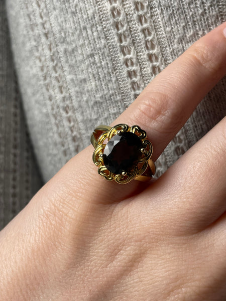 size 6 sterling silver gold plated smoky quartz ring