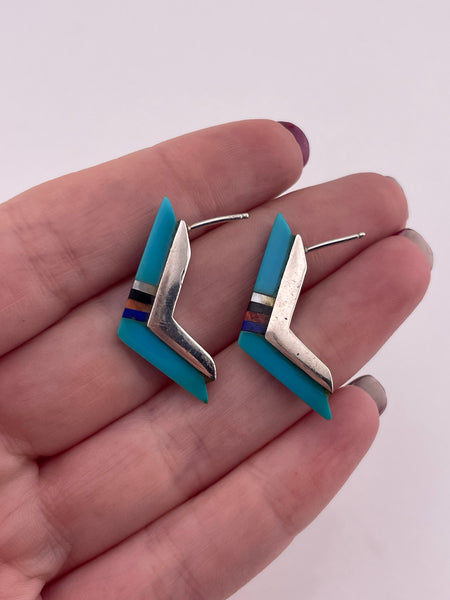 sterling silver turquoise mother of pearl onyx coral lapis post earrings
