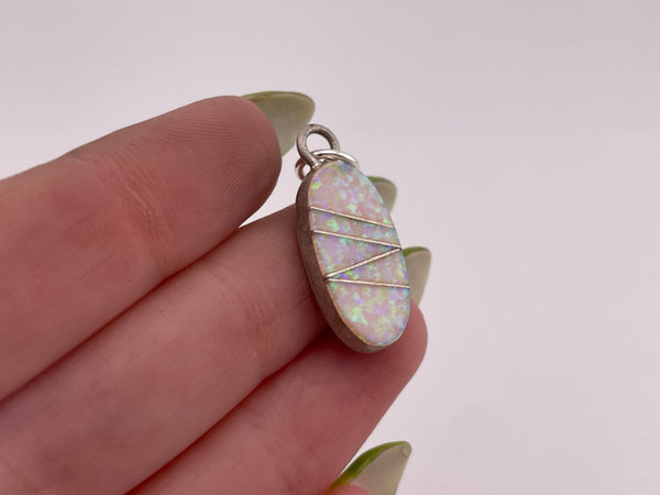 sterling silver inlay synthetic opal pendant