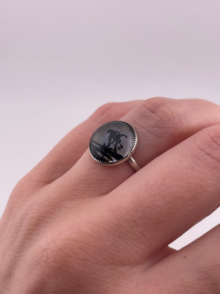 size 6.75 sterling silver butterfly wing island scene ring