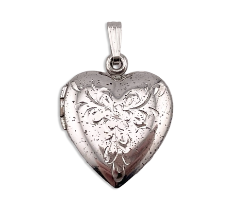 sterling silver rhodium plated flower heart locket pendant