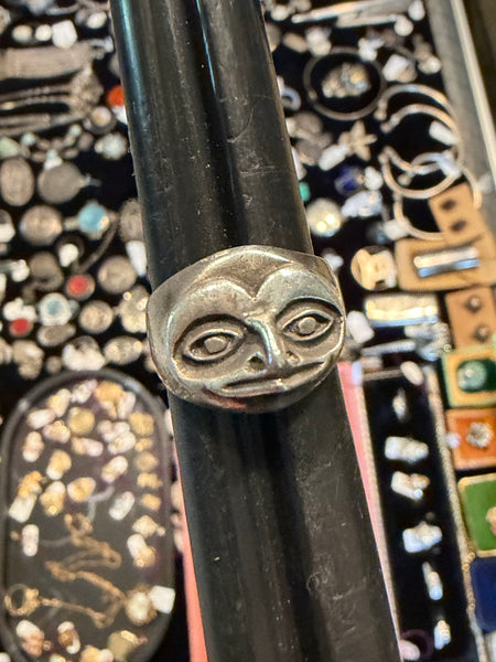 RESERVED PRIVATE LISTING -- sterling silver Duwamish face ring B6