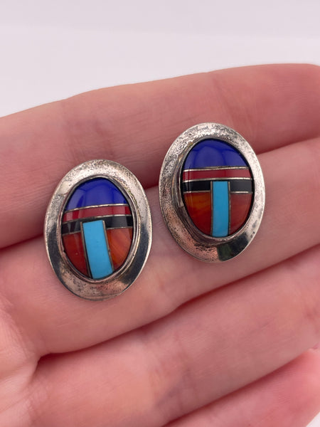 sterling silver multi-stone inlay post earrings