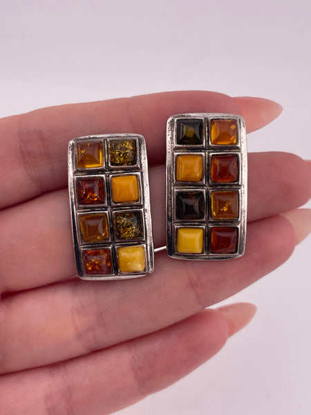 sterling silver multi-color amber panel post earrings