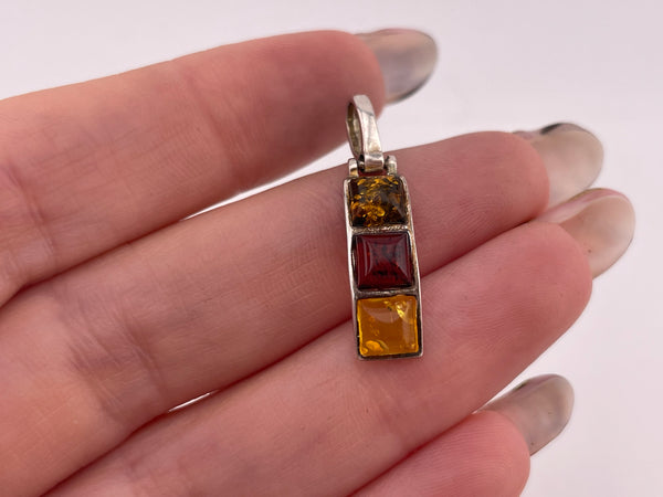 sterling silver tri-color amber curved pendant