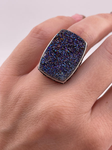 size 6.5 sterling silver synthetic druzy rectangle ring