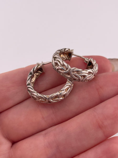 sterling silver 7/8" Byzantine style hoop earrings