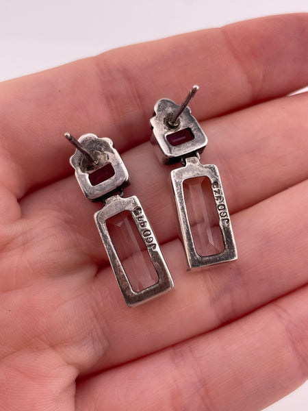 sterling silver faceted quartz amethyst pearl post hinge earrings