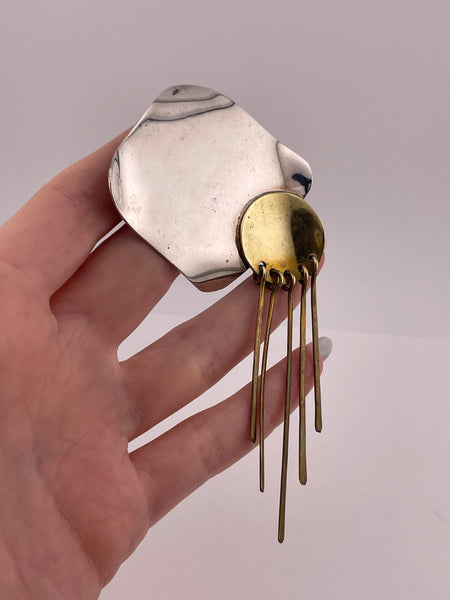 sterling silver & brass artisan tassel pendant brooch