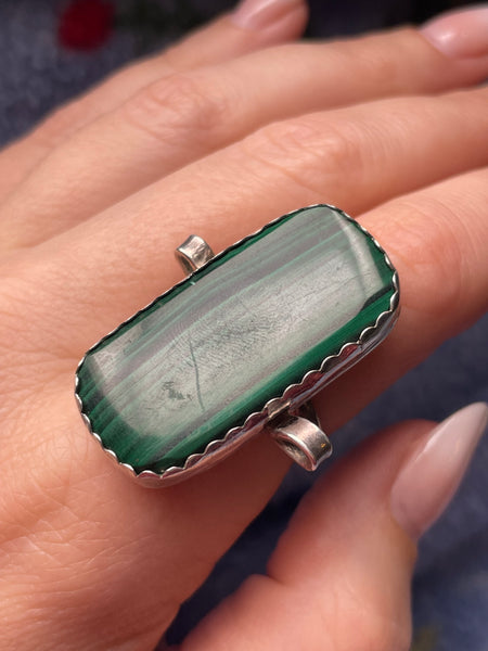 size 7.75 sterling silver malachite ring