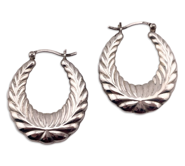 sterling silver textured hollow puffy hoop earrings