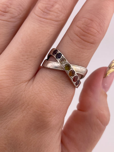 size 8.75 sterling silver faceted colorful multi-gemstone ring