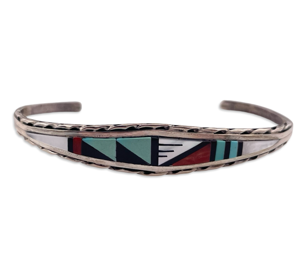 sterling silver multi-stone inlay cuff bracelet