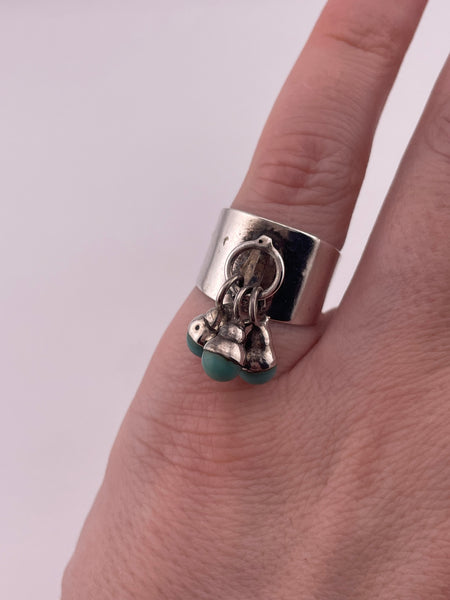 size 4-7 adjustable sterling silver blue glass charm ring