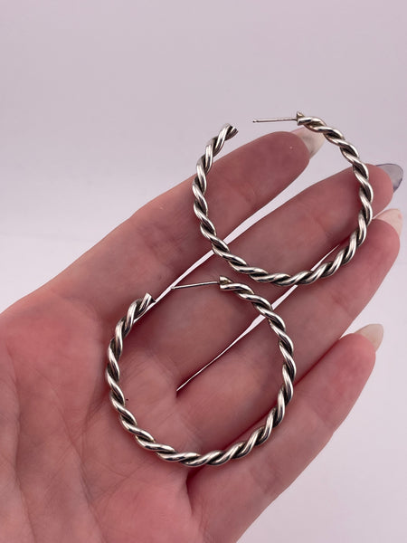 sterling silver 1-5/8" cable hoop post earrings