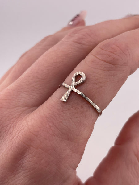 size 7.5 sterling silver etched ankh ring
