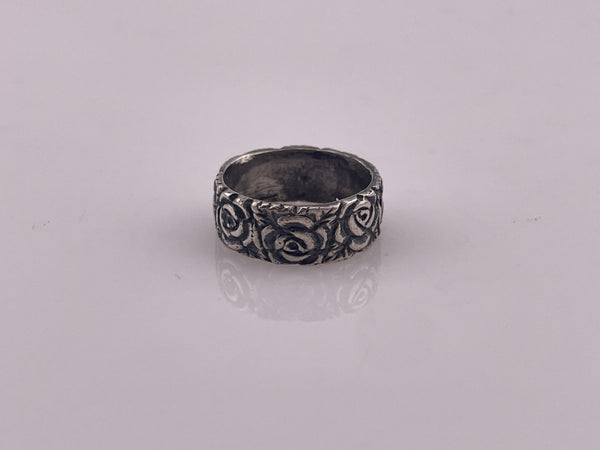 size 4.75 sterling silver rose flower band ring
