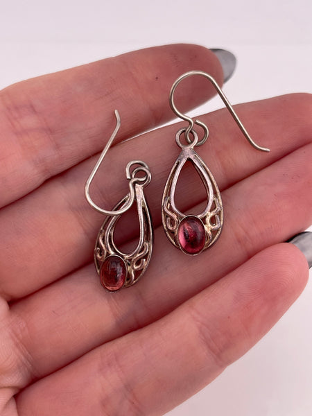 sterling silver garnet hook dangle earrings